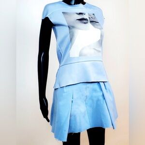 ZARA Abstract Light Blue Portrait Graphic T-Shirt and Skirt Dress Set